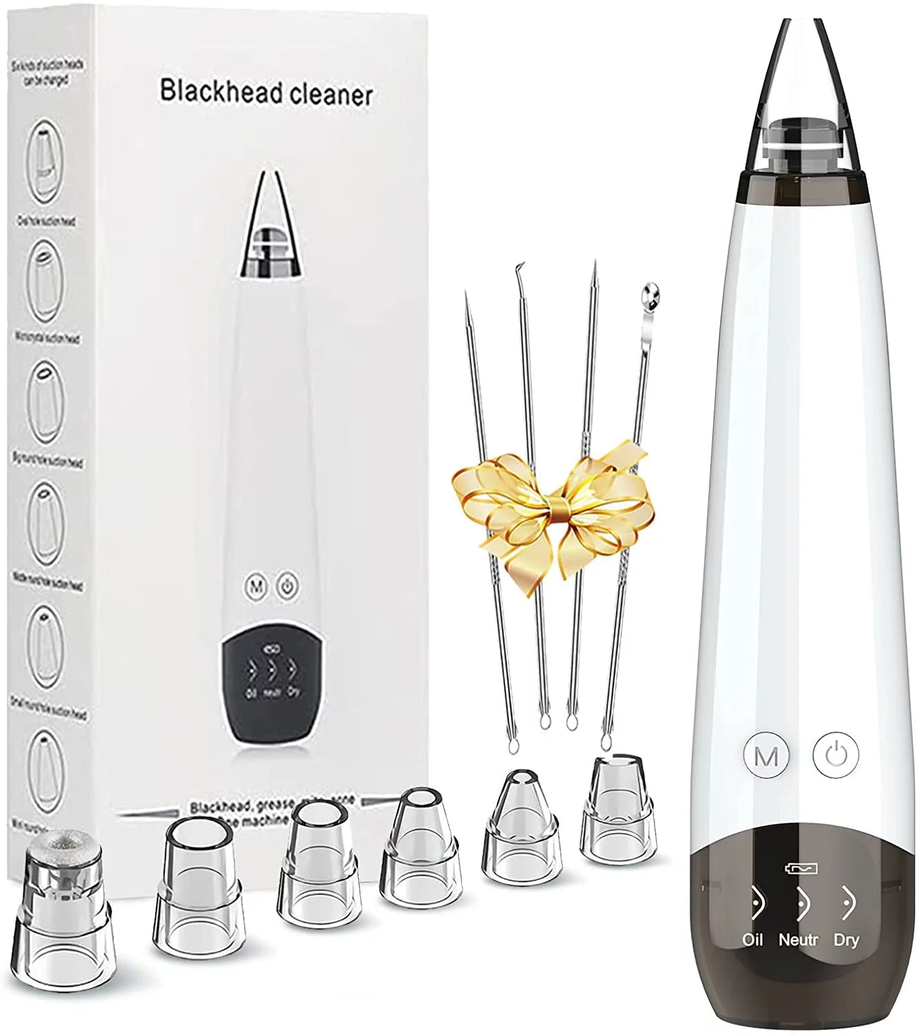 Blackhead Remover Pore Vacuum Cleaner Pimple Extractor - Facial Pore Cleaner Pore Extractor - Electric USB Pore Vacuum with 5 Probes - Blackhead Suction Tool - Blackhead Remover Kit (White)